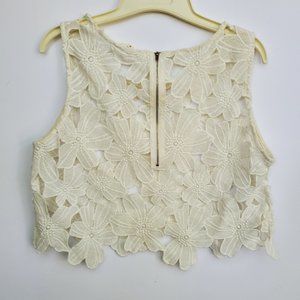 Crochet Large Blossom Flower Crop Top Open/Sheer Size M EUC!